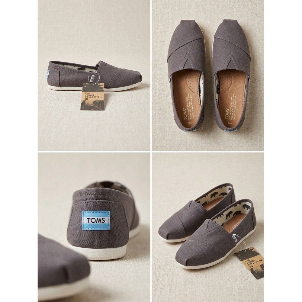 TOMS Ash Canvas Slip On Alpargata Flats Womens 7 NWT $50